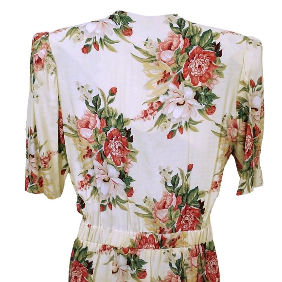 Vintage 80s Expo USA Floral Prairie Dress Lace Collar M(10) Puffed Shoulder Pads - Picture 11 of 12